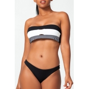 Lovely Patchwork Black Bathing Suit Two-piece Swim