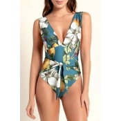 Lovely Print Blue Bathing Suit One-piece Swimsuit
