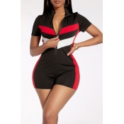 Lovely Casual Patchwork Black One-piece Romper