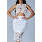 Lovely Sexy Lace Hollow-out White Two-piece Skirt 
