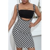 Lovely Stylish Grid Black And White Knee Length Dr