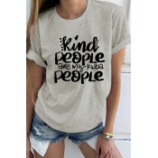 Lovely Casual Letter Print Grey T-shirt