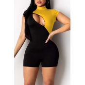 Lovely Casual Patchwork Golden Yellow One-piece Ro