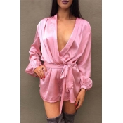Lovely Casual Deep V Neck Pink One-piece Romper