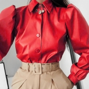 Lovely Trendy Buttons Design Red Blouse