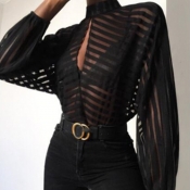 Lovely Trendy Striped Black Blouse