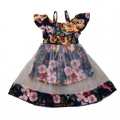 Lovely Bohemian Print Blue Girl Knee Length Dress