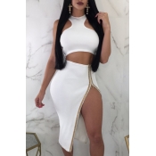 Lovely Sexy Side High Slit White Two-piece Skirt S