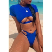 Lovely Cut-Out Blue Two-piece Swimsuit