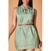Lovely Chic V Neck Patchwork Green Mini Dress
