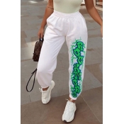 Lovely Casual Print White Pants