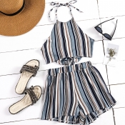 Lovely Bohemian Striped Multicolor Two-piece Short