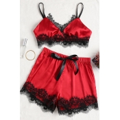 Lovely Sexy Lace Patchwork Red Babydolls