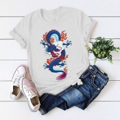 Lovely Casual O Neck Print White T-shirt