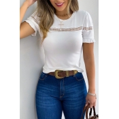 Lovely Trendy Hollow-out White T-shirt