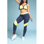 Lovely Sportswear Patchwork Yellow Two-piece Pants