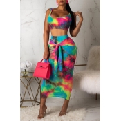 Lovely Casual Tie-dye Multicolor Two-piece Skirt S