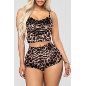 Lovely Stylish Print Brown Two-piece Shorts Set