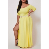 Lovely Stylish Side High Slit Yellow Ankle Length 