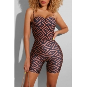 Lovely Trendy Print Brown One-piece Romper