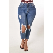 Lovely Trendy Hollow-out Blue Jeans