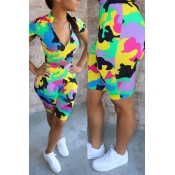 Lovely Sportswear Camo Print Two-piece Shorts Set