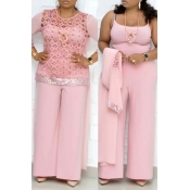 Lovely Stylish Patchwork Pink Plus Size Two-piece 