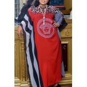Lovely Casual Print Red Ankle Length Plus Size Dre