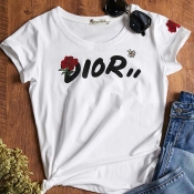 Lovely Casual Letter Print White T-shirt
