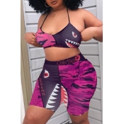 Lovely Sexy Printed Pink Two-piece Shorts Set