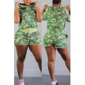 LW Sportswear Camo Print Green Two-piece Shorts Se