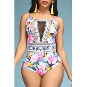 Lovely Floral Print Multicolor One-piece Swimsuit