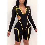 Lovely Sportswear Hollow-out Yellow One-piece Romp