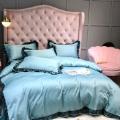 Lovely Leisure Flounce Design Baby Blue Bedding Se