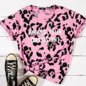 Lovely Casual O Neck Print Pink T-shirt