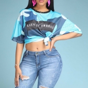 Lovely Casual O Neck Print Green T-shirt