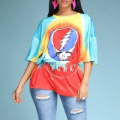 Lovely Casual O Neck Print Multicolor T-shirt