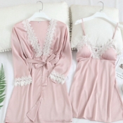 Lovely Leisure Lace Hem Light Pink Sleepwear