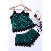 Lovely Stylish Lace Hem Green Sleepwear