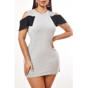 Lovely Casual Hollow-out Grey Mini Dres
