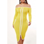 Lovely Leisure Patchwork Yellow Knee Length Dress