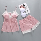 Lovely Sexy Lace Patchwork Pink Sleepwear