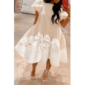 Lovely Trendy Fold Design White Mid Calf Dress