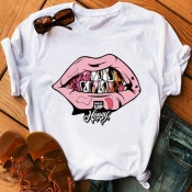 Lovely Leisure O Neck Lip Print Pink Plus Size T-s