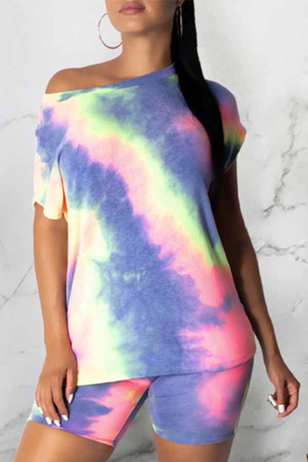 

Lovely Casual Tie-dye Multicolor Two-piece Shorts Set, Multi