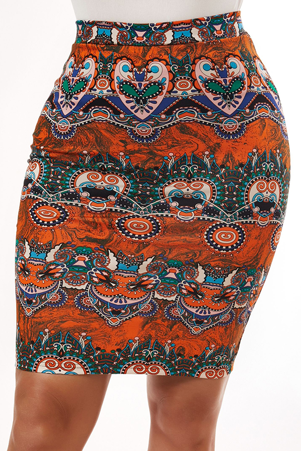 

Lovely PBohemian Print Orange Skirt