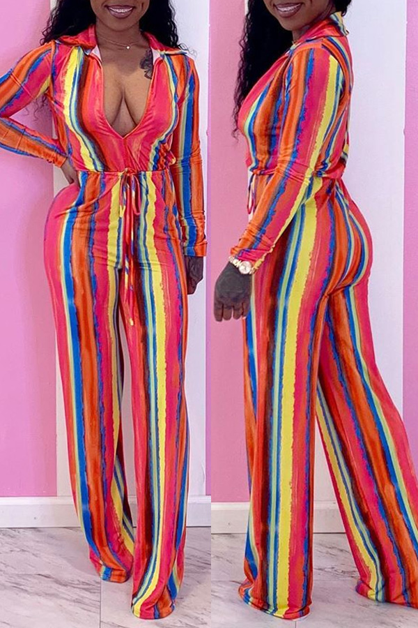 

Lovely Trendy Striped Red One-piece Jumpsuit, Red stripe