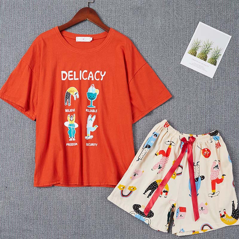 

Lovely Leisure Cartoon Print Orange Sleepwear