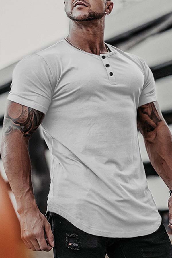 

Lovely Casual O Neck Buttons Design White T-shirt