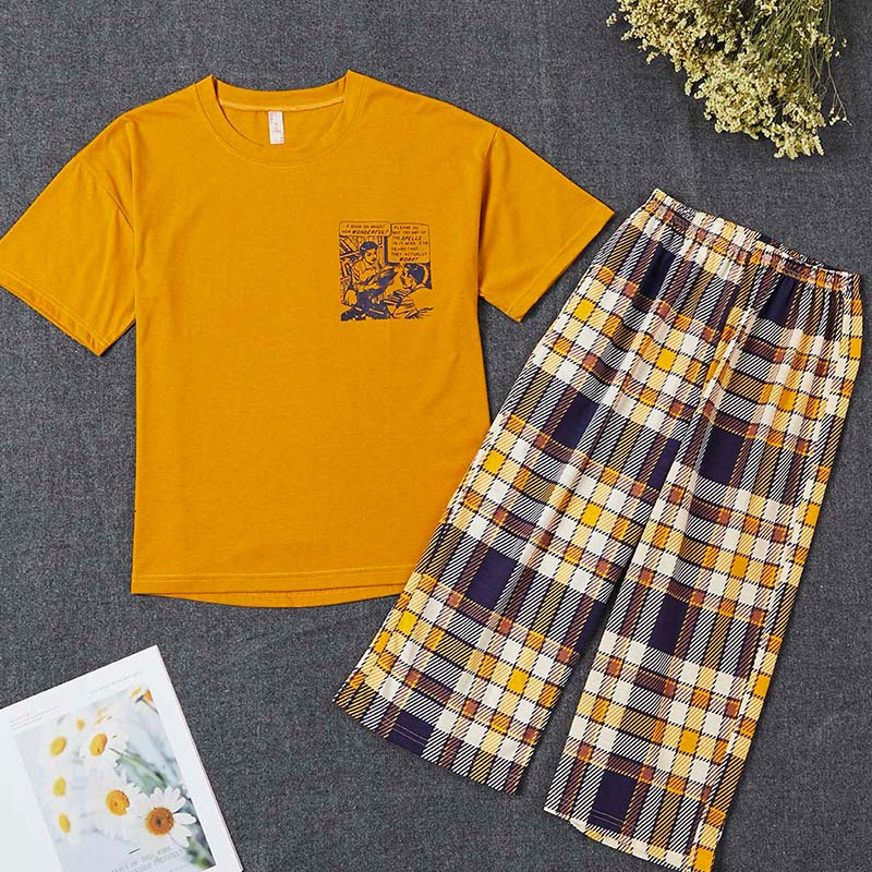 

Lovely Casual Grid Print Yellow Sleepwear